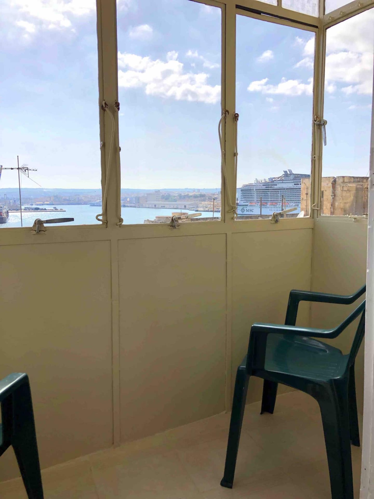 Traditional Maltese balcony with Grand Harbour view from the second bedroom