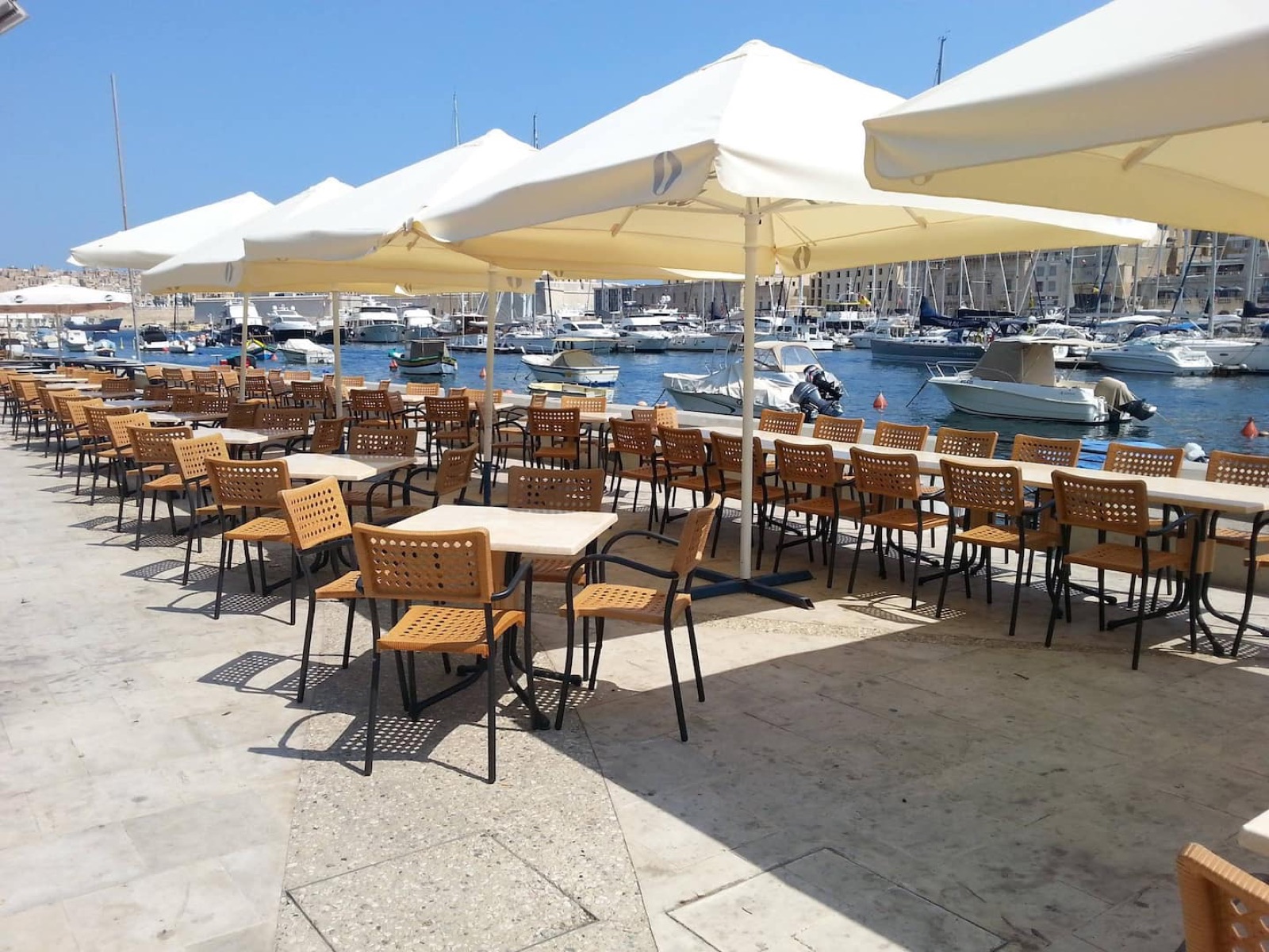 Restaurants along the Senglea waterfront, a 10-minute walk away